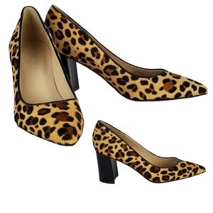 New Marc fisher claires leopard pumps cow leather brown classic preppy animal